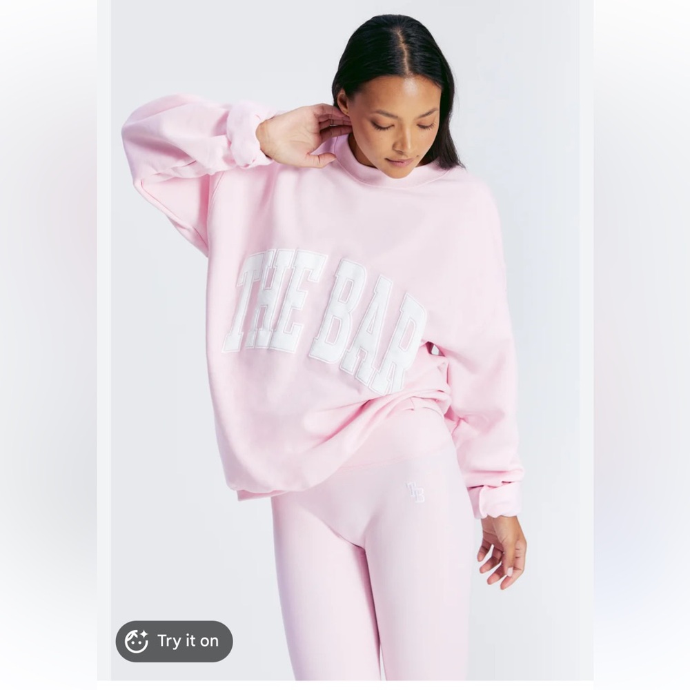 The Bar varsity sweatshirt blush white oversized boyfriend fit cotton blend L